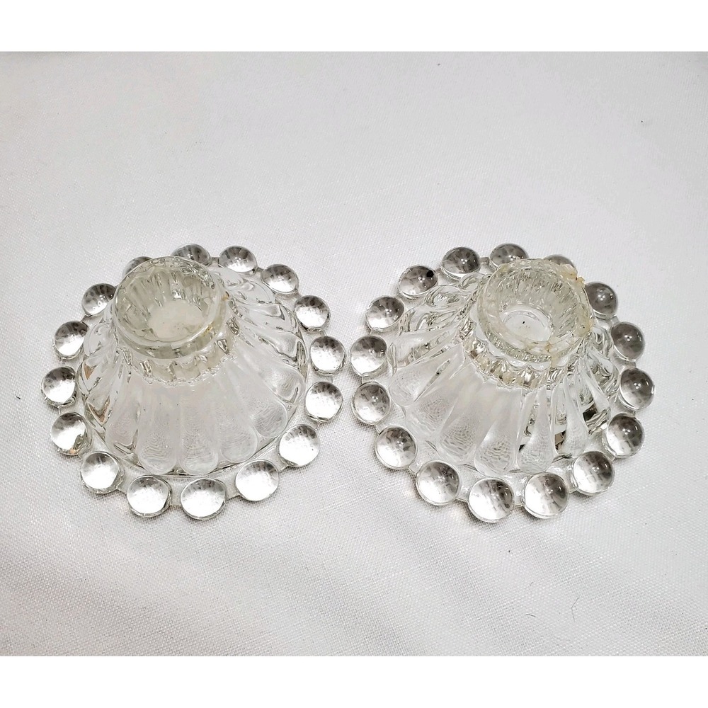 Ser Of 2 - Anchor Hocking - Glass "Boopie" Candle Stick‎ Holders - 1950's